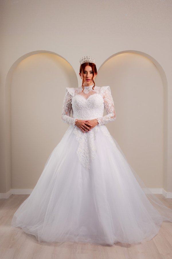 Vestido de Noiva Princesa Manga Longa Bordada - Imagem 2