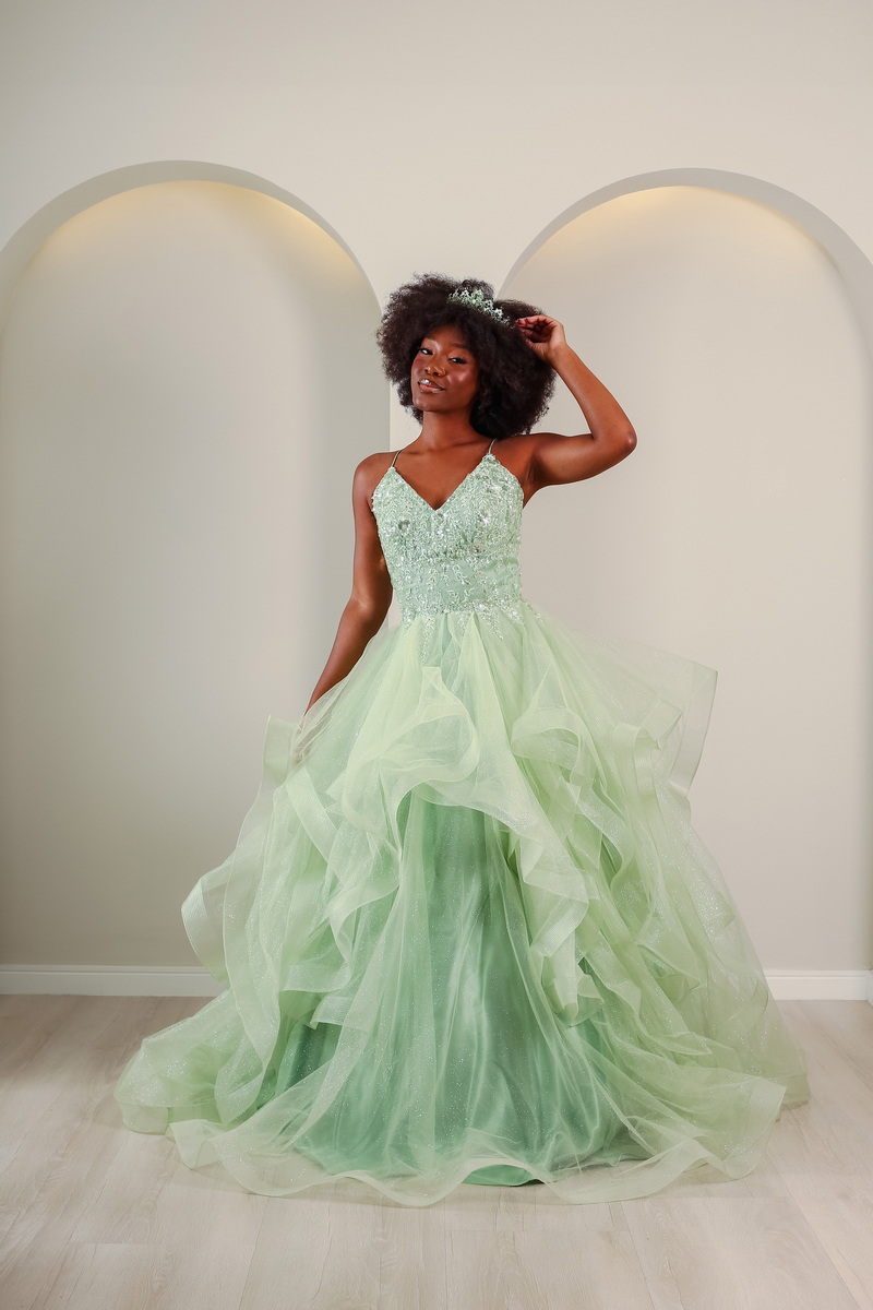 Vestido de Debutante Verde Água Princesa Tiana