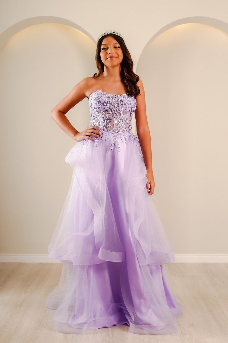 Vestido de Debutante Lilás Princesa em Tule