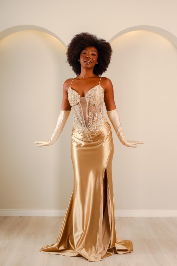 Vestido de Debutante Ouro Sereia