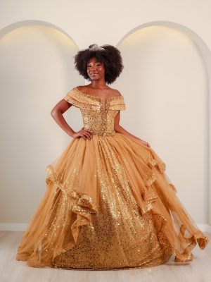 Vestido de Debutante Dourado