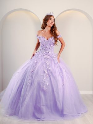 Vestido de Debutante Lilás Ombro a Ombro Baile