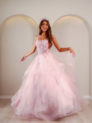 Vestido de Debutante Rosa Bebê Princesa Corset