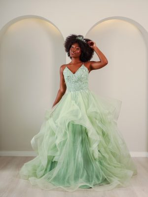 Vestido de Debutante Verde Água