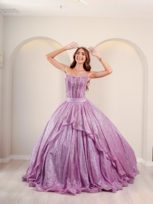 Vestido de Debutante Lilás Kunzita Princesa Longo