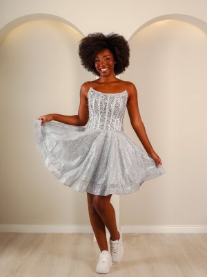 Vestido de Debutante Prata Curto Balada