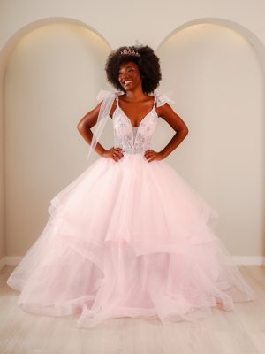 Vestido de Debutante Rosa Princesa com Laços